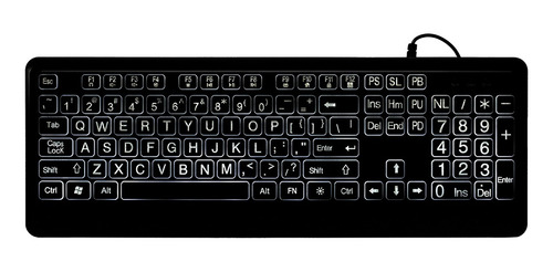 Teclado Com Fio De Letras Grandes Branco Negrito Letras