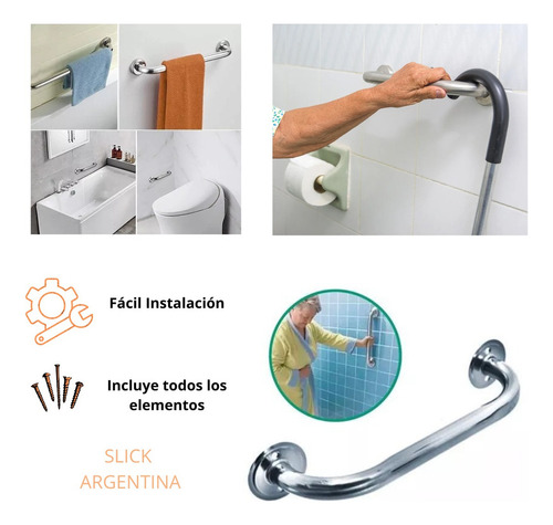 Agarradera Baño Acero Inoxidable 30 Cm!!! Rexx!!! Gris