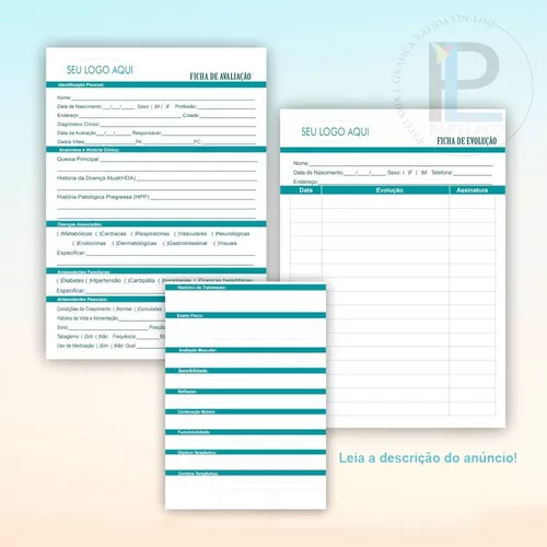 Anamnese Fisioterapia - Caderno - Bloco - Evolução - 100 fls - A4