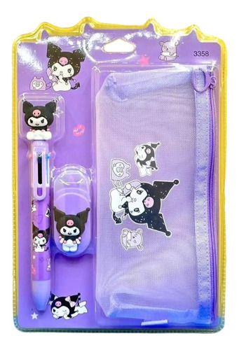 Set De Papeleria Sanrio Estuche Lapiz Y Corrector Kuromi Hel