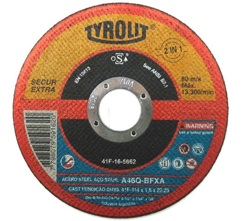 Disco De Corte Tyrolit Secur Extra 4 1/2 114 X 1.0mm