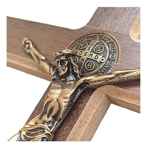 Crucifixo Grande Cruz De São Bento De Porta E Parede 31cm Cor Marrom