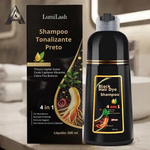 Shampoo Tonalizante 4 em 1 Escurecedor de Cabelos Grisalhos Corantes Preto LumiLash Aaatop