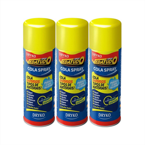 Cola Spray Vedatudo 100ml/57g Fixação Instantânea Kit 3 Cor Transparente