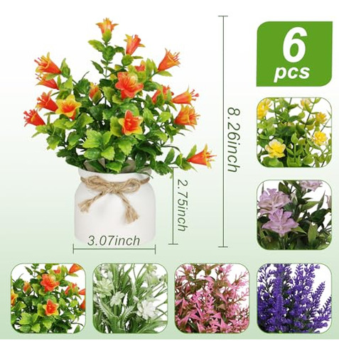 6 Piezas De Flores Artificiales En Maceta Pequeñas Plantas F