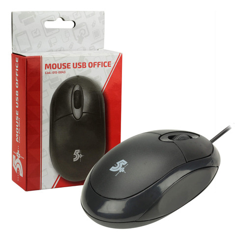 Mouse Óptico Ergonômico C/ 1000 Dpi Plug And Play 5+ Office Cor Preto