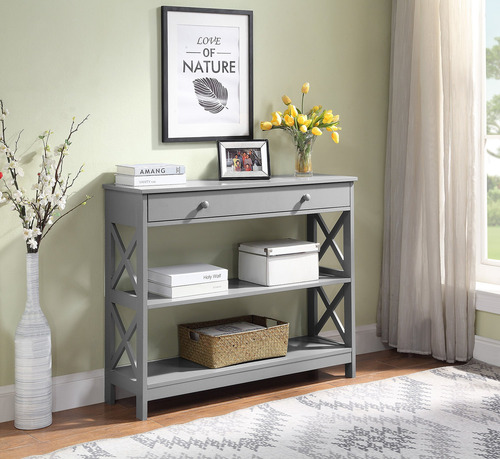 Mesa Auxiliar Con 1 Cajón Color Gris Colección Oxford