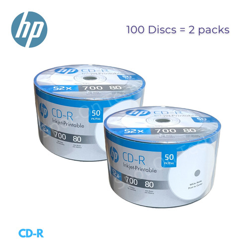 Disco Virgen Cd-r Hp De 52x Imprimible Inkjet 100 Unidades