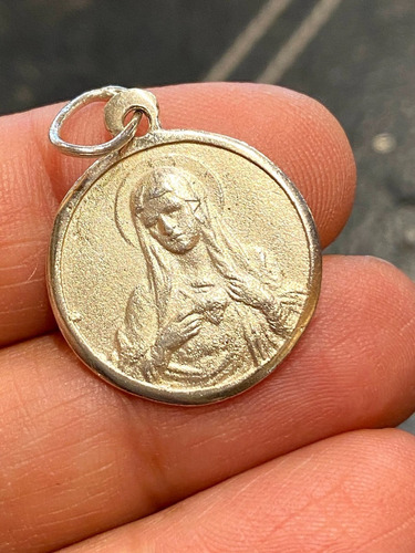 Colgante Medalla Plata 925 Luli Virgen Sagrado Corazo Unisex