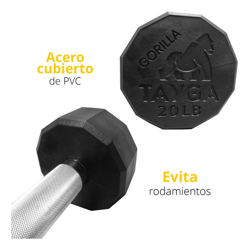 Par Pesas Mancuernas 20lb C/u Tayga Gorilla Gimnasio Color Negro