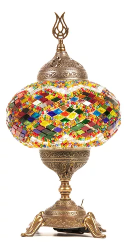 Lámpara De Mesa De Pilas (15 Colores) Con Mosaico Turco Ma.
