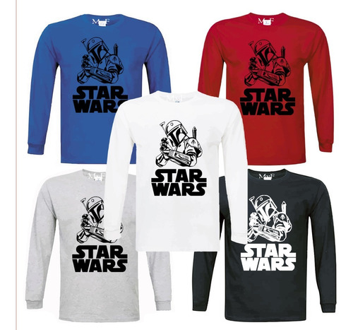 Poleras Manga Larga Star Wars Boba 100% Algodón