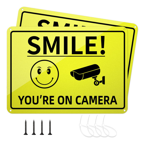 Smile You're On Camera Signs 2 Señal Advertencia Aluminio Uv