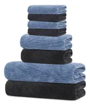 Comprar 8pcs Juego De Tuallas Y Toallas Baño Completo Grande Lana Coral Suave Color Negro Y Azul Yuriria(2*toalla de baño 140*70cm+2*toalla de mano 35*75cm+4*Toalla Facial 30*30cm) Microfibra Mayoreo