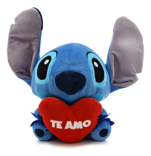 Peluche Gigante Stitch 60cm + Corazón Te Amo + Bombones Amor Azul