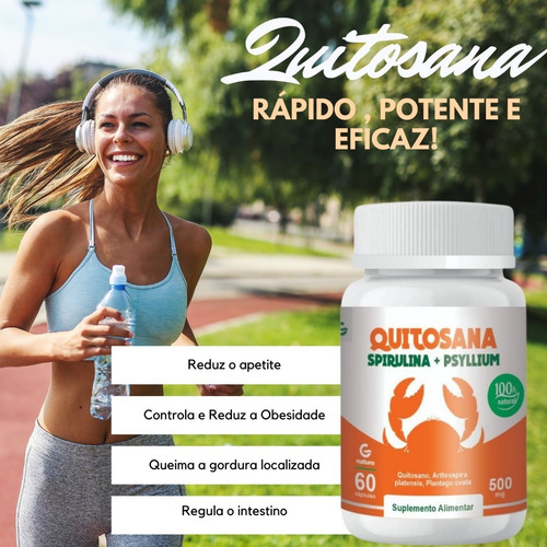 Quitosana + Spirulina + Psyllium 60 Cápsulas Sabor Sem Sabor