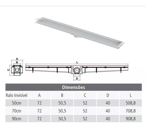 Ralo Linear Invisível Oculto 50cm Branco Tigre