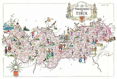 Mapa De Tirol Tyrol - Región De Austria - Lámina 45x30 Cm.