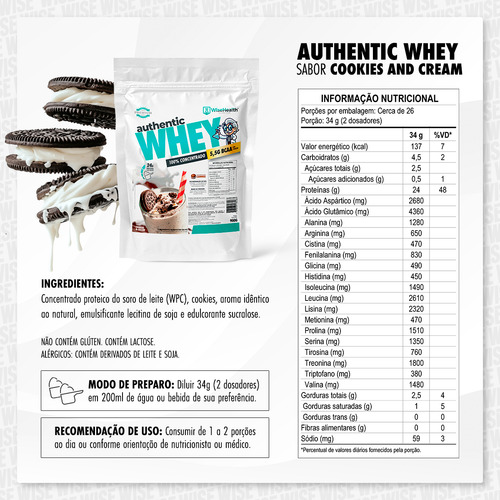 Kit Creatina 100g + Authentic Whey Cookies Cream 900g WiseHealth