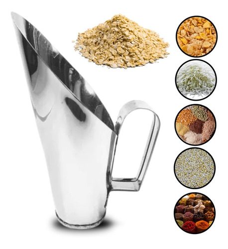 5 Conchas Para Cereais Grãos 50grs Medidor Inteiro Aço Inox