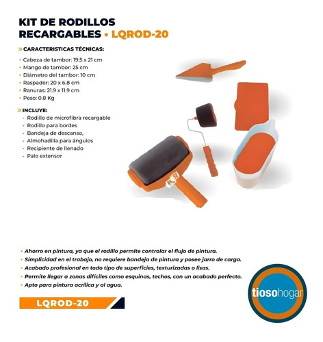 Imagen 6 de 10 de Kit De Rodillos Recargables Para Pintar Extensible Lqrod-20