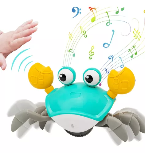 Juguete de cangrejo para bebé, cangrejo interactivo para bebés con música  (evita automáticamente obstáculos), cangrejo bailarín que camina para niños