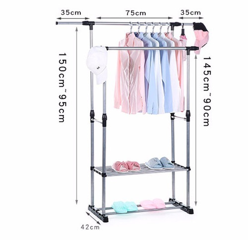 Perchero Metalico Closet 145cm Doble Barra Con Estante 