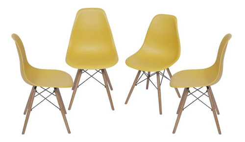 Cadeira de jantar BoxBit DKR Eames base madera, estrutura de cor  açafrão, 4 unidades