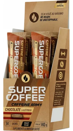 Super Coffee To Go Caffeine Army Coq10 Cafeína Taurina Lajotinha 14 Saches 10g