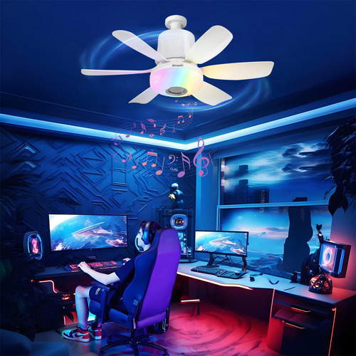 Ventilador De Bocina Bluetooth Rgb Blanco Goxawee 3temperatura De Color 3000k-6500k 3 Velocidad Del Viento Con Mando A Distancia Adecuado Para Habitaciones Infantiles, Dormitorios, Cocinas, Etc.