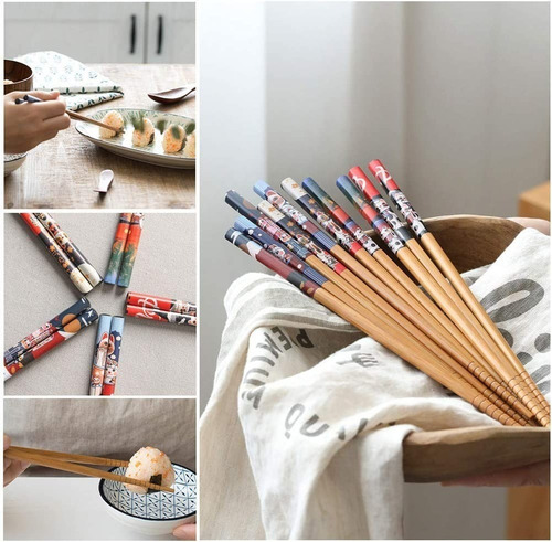 Palillos Palitos Chinos Bambu 10 Pares Reutilizables Sushi