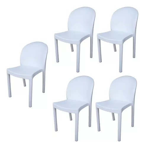 Combo 5 Sillas Barcelona Blanca Plastico Mascardi Apilable