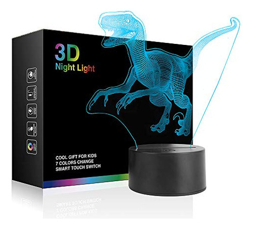 Lámpara Dinosaurio 3d, 7 Colores, Regalo Niños