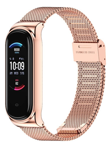 Malla Metalica Para Reloj  Amazfit Band 5 - Rose Gold Milan