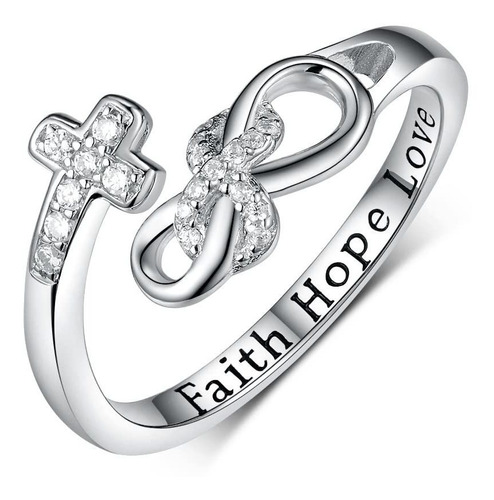 Faith Hope - Anillos De Cruz De Amor De Plata De Ley 925 Con