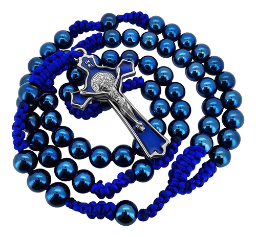 Talisman4u Collar De Rosario Católico Con Cuentas De Azul De