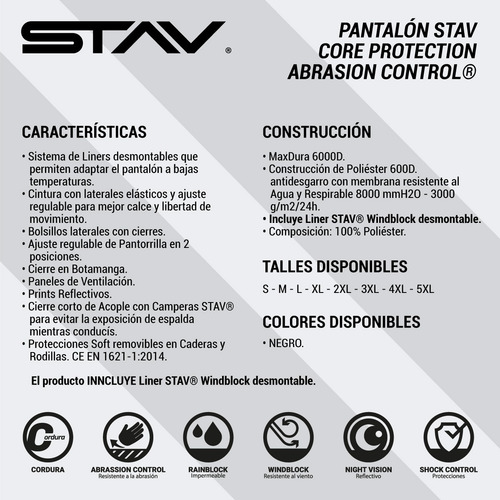 Imagen 9 de 9 de Pantalón Moto Stav Core Protection Abrassion Control