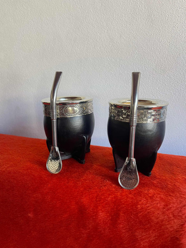 Mate Imperial De Cuero Alpaca Calabaza Con Bombilla Incluída