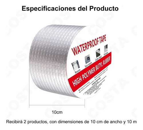 Cinta Impermeable Aluminio 5cm X 10mts - Repara Goteras, Techos Y Filtraciones - Incluye 3 Piezas - Resistente Al Agua Y Duradera