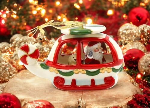 Ornamento De Árbol De Navidad De Helicóptero De Cerámica De