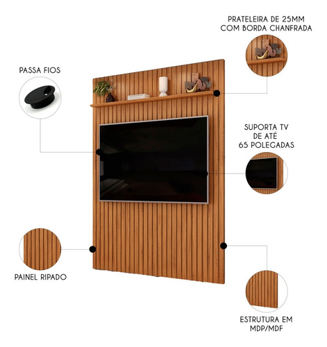 Painel Tv 65 Pol 183cm Suspenso Ripado Noah D04 Freijó - Mpo Cor Amarelo