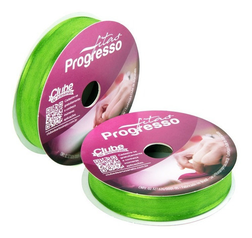 Fita De Voal Com Cetim 15mm Zc003 2 Peças C/10 Metros Cor 677 Verde Folha