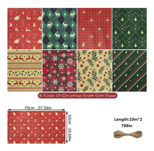 8 Hojas De Papel Para Envolver Regalos, Para Navidad, Cumple