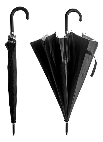 Paraguas Grande Plegable Automática Liso 12 Varillas- 13687 Negro