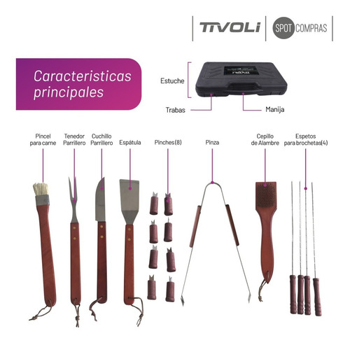 Imagen 5 de 9 de Juego Asador Tivoli Kit Asado Set Parrillero