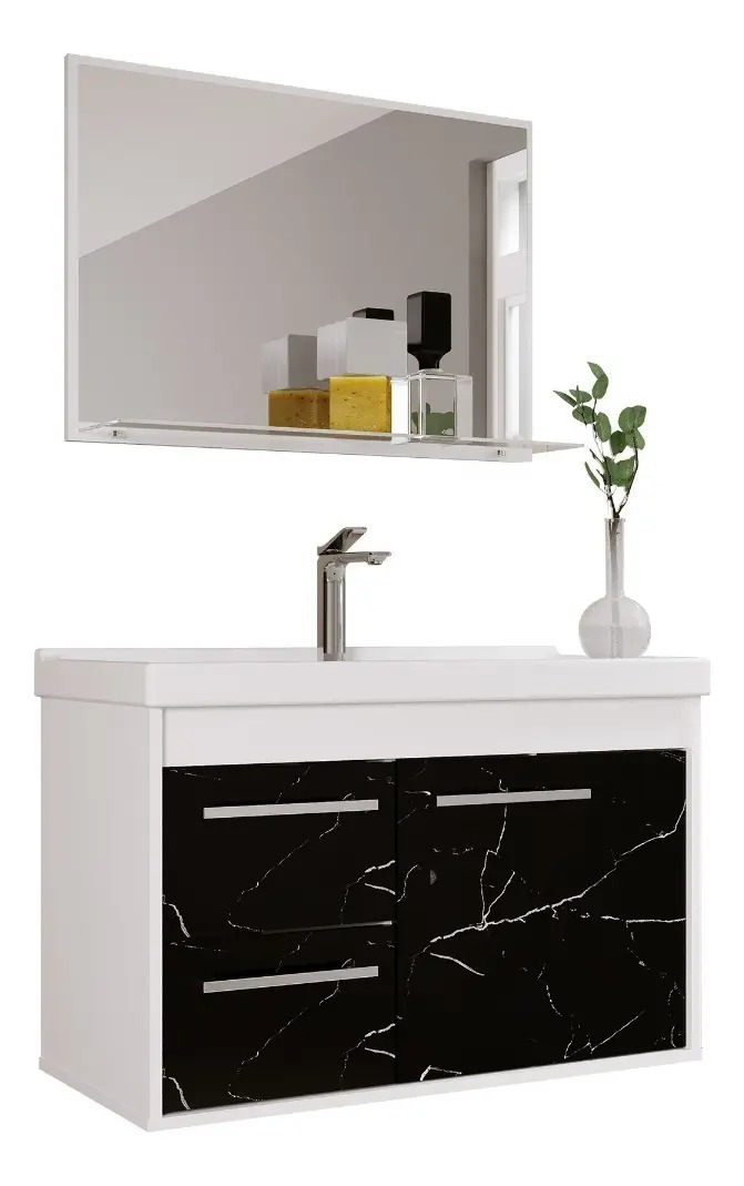 Gabinete Banheiro Em Mdf E Cuba Riverzza Potenza 63cm cor preto