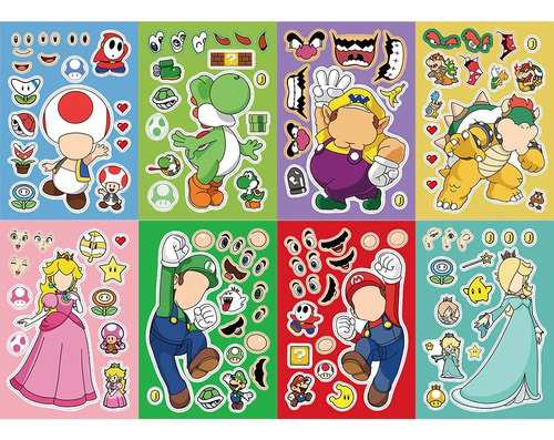Pegatinas Stickers Mario Bro 8 Pack Make A Face Peach Luiggi