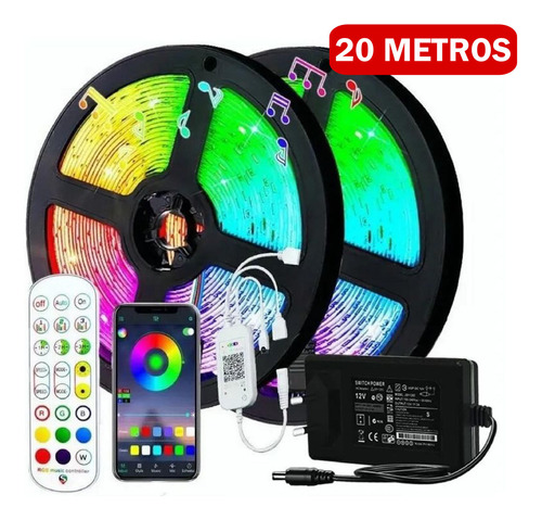 Tira De Luces Led Rrgb Bluetooth Músic 20 Metros Led