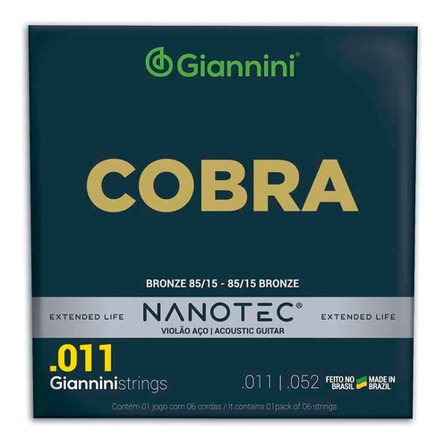 Encordoamento Giannini Cobra Nanotec 011 P/ Violão Aço