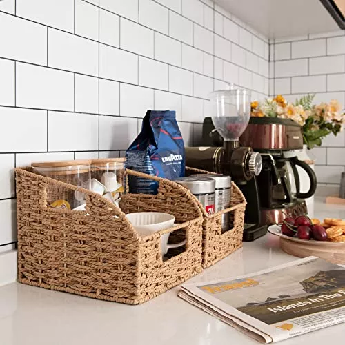 StorageWorks Cestas de almacenamiento de despensa para organizar, cesta de  encimera de cocina con asas integradas, cestas de almacenamiento de cocina